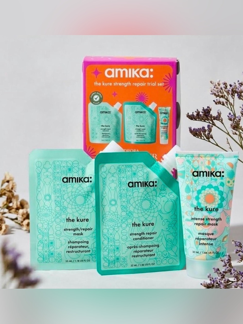 NEW amika the kure strength repair trial set - shampoo, conditioner & mask